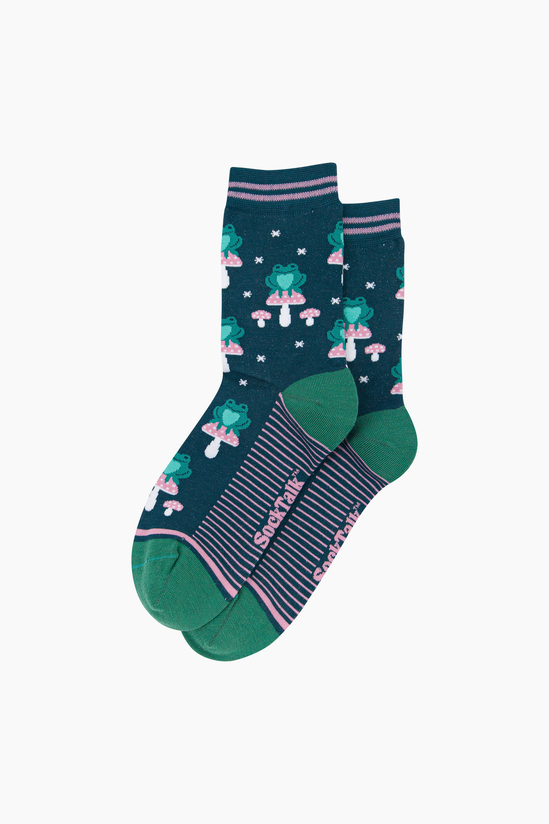 Frog-&-Toadstool-Women's-Bamboo-Socks-in-Forest-Green-Laid-Flat