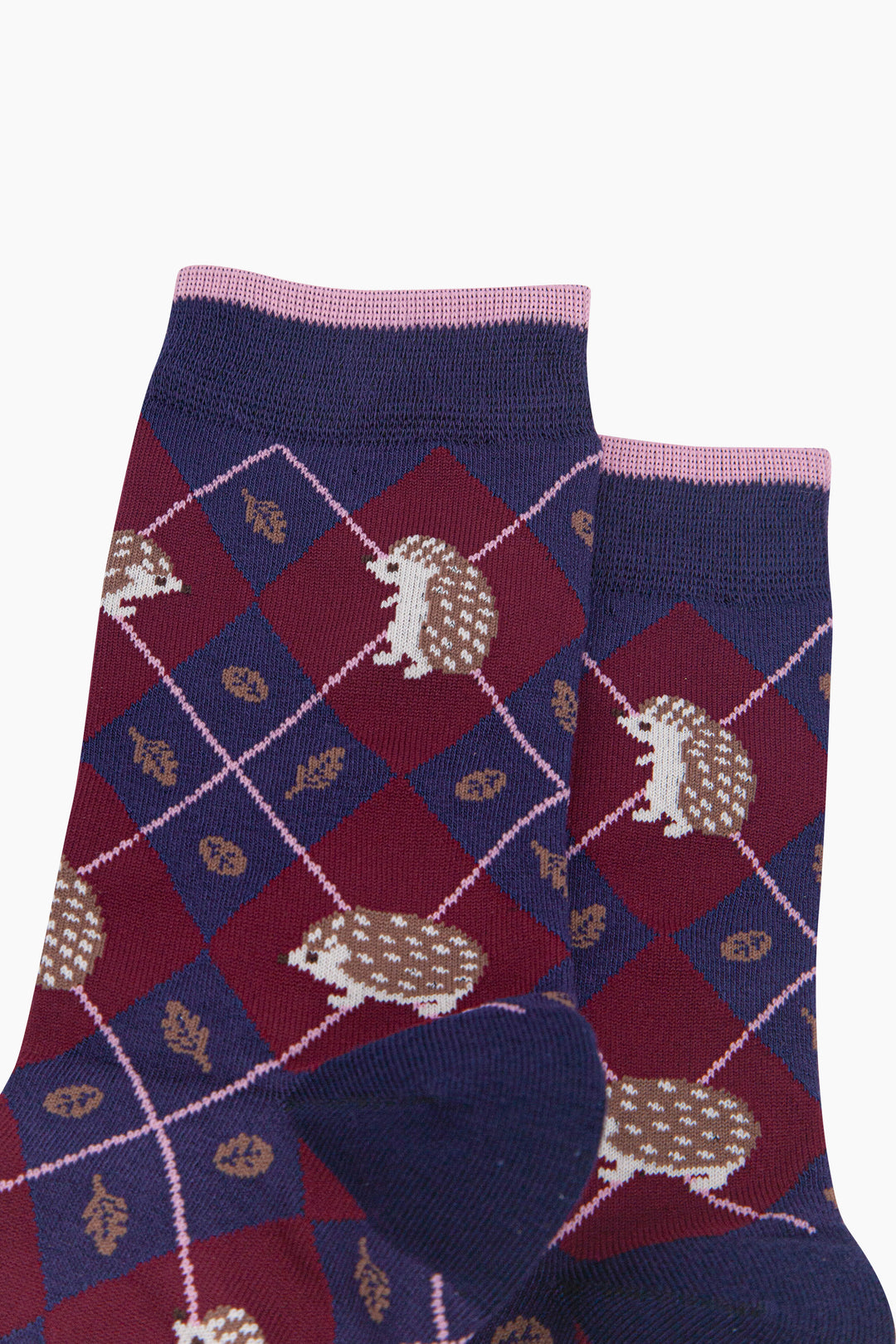 Hedgehog-Women's-Bamboo-Socks-in-Navy-Blue/Burgundy-Close-Up