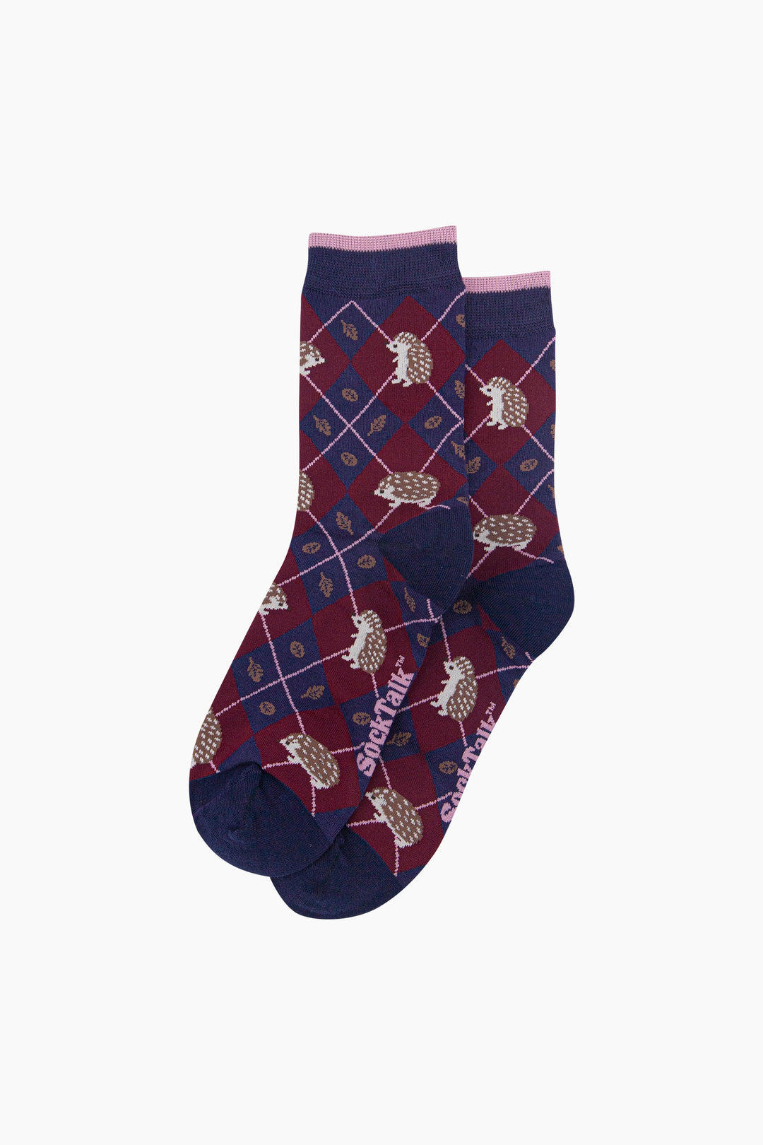 Hedgehog-Women's-Bamboo-Socks-in-Navy-Blue/Burgundy-Laid-Flat