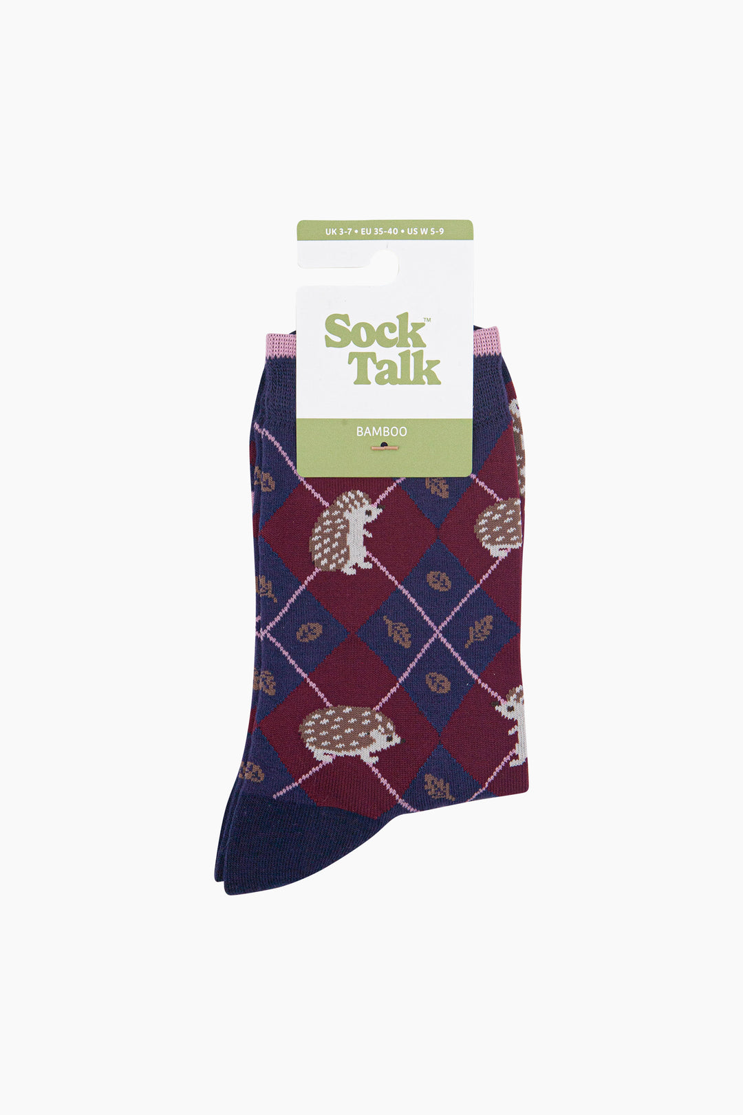 Hedgehog-Women's-Bamboo-Socks-in-Navy-Blue/Burgundy-In-Packaging