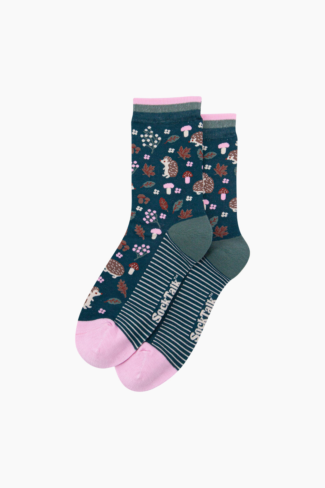 Hedgehog-Women's-Bamboo-Socks-in-Forest-Green-Laid-Flat
