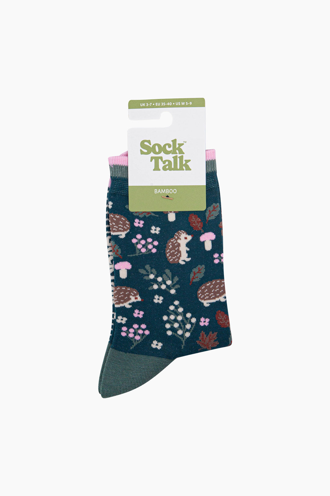 Hedgehog-Women's-Bamboo-Socks-in-Forest-Green-In-Packaging