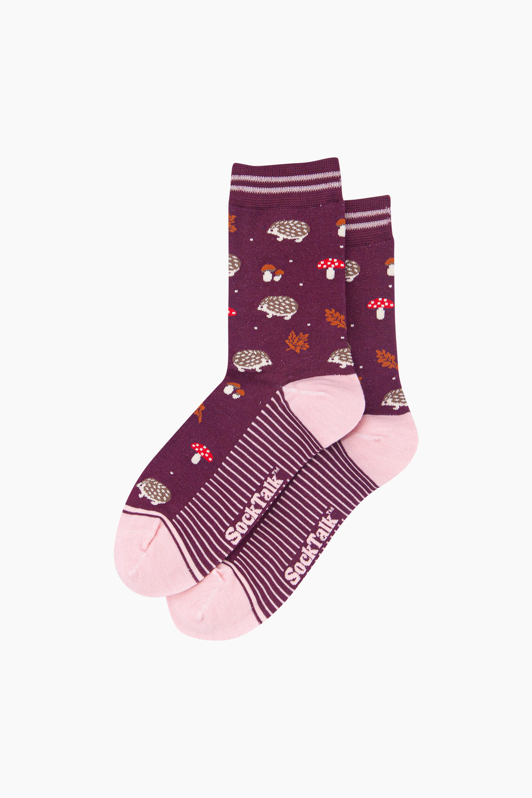 Hedgehog-Women's-Bamboo-Socks-in-Burgundy-Laid-Flat