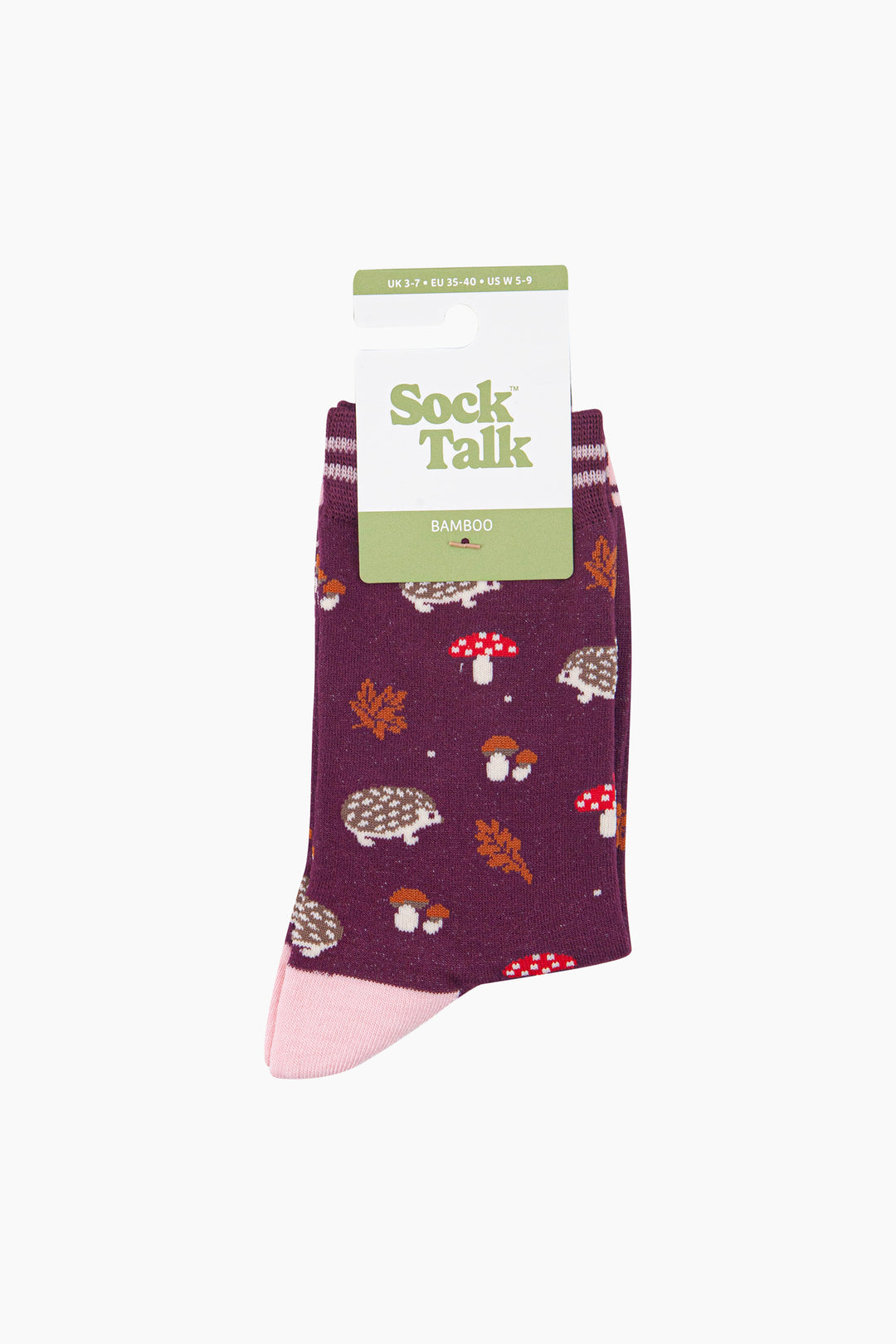 Hedgehog-Women's-Bamboo-Socks-in-Burgundy-In-Packaging
