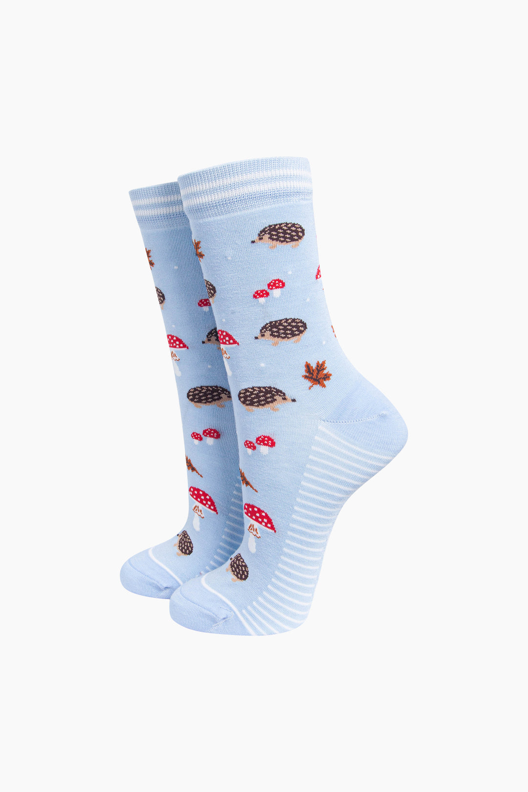 Hedgehog-Women's-Bamboo-Socks-in-Icy-Blue-On-Mannequin