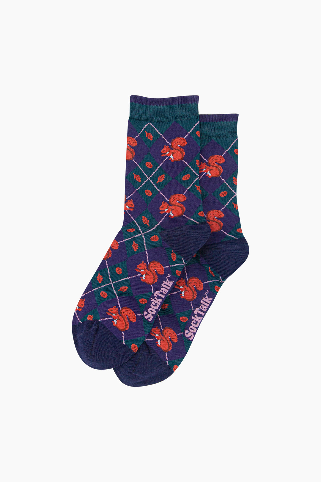 Squirrel-Women's-Bamboo-Socks-in-Forest-Green-Laid-Flat