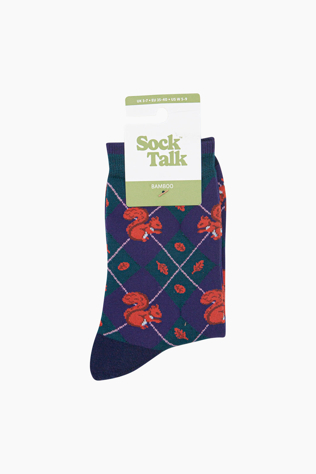 Squirrel-Women's-Bamboo-Socks-in-Forest-Green-In-Packaging