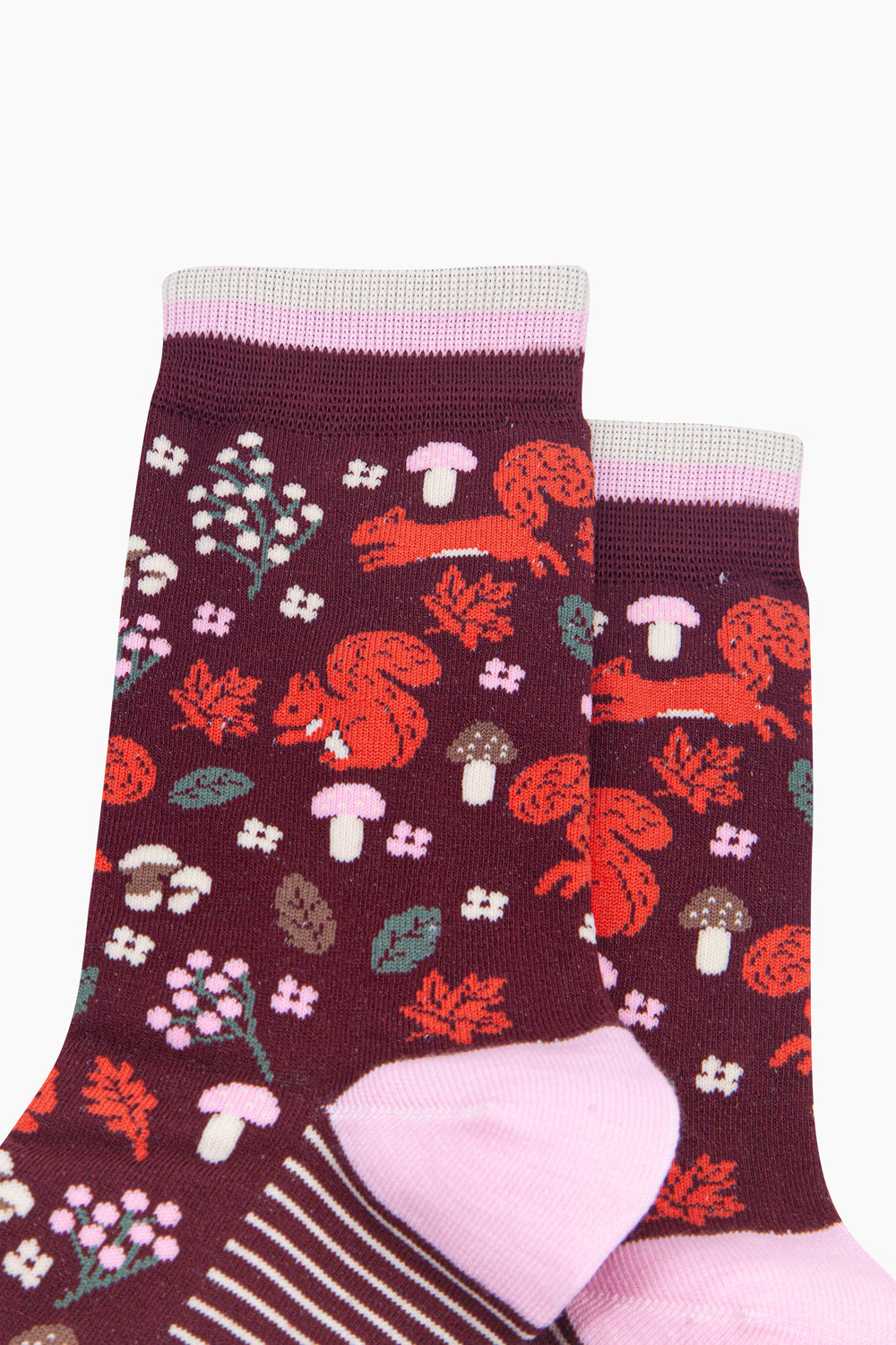 Squirrel-Women's-Bamboo-Socks-in-Burgundy-Close-Up