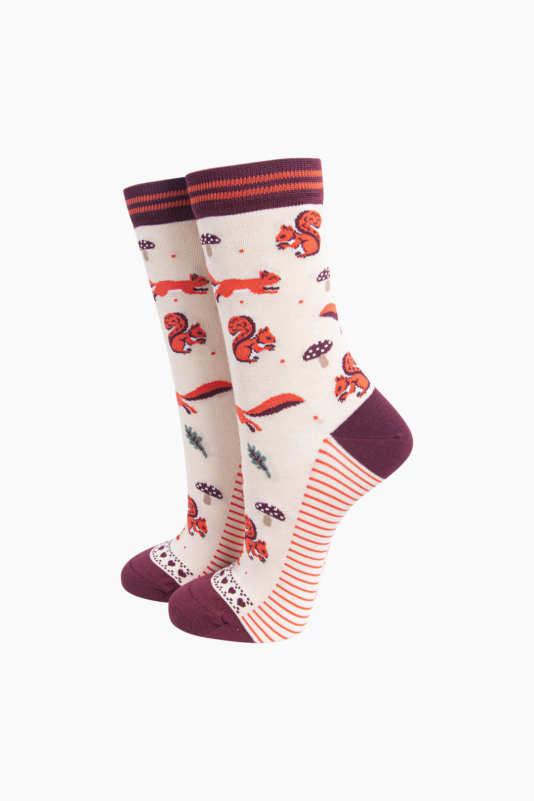 Squirrel-Women's-Bamboo-Socks-in-Cream-On-Mannequin