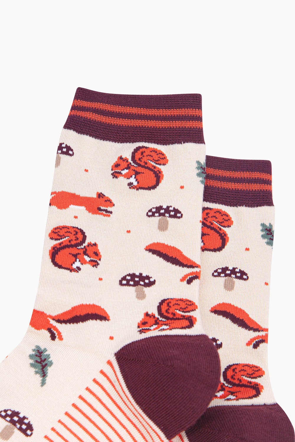 Squirrel-Women's-Bamboo-Socks-in-Cream-Close-Up