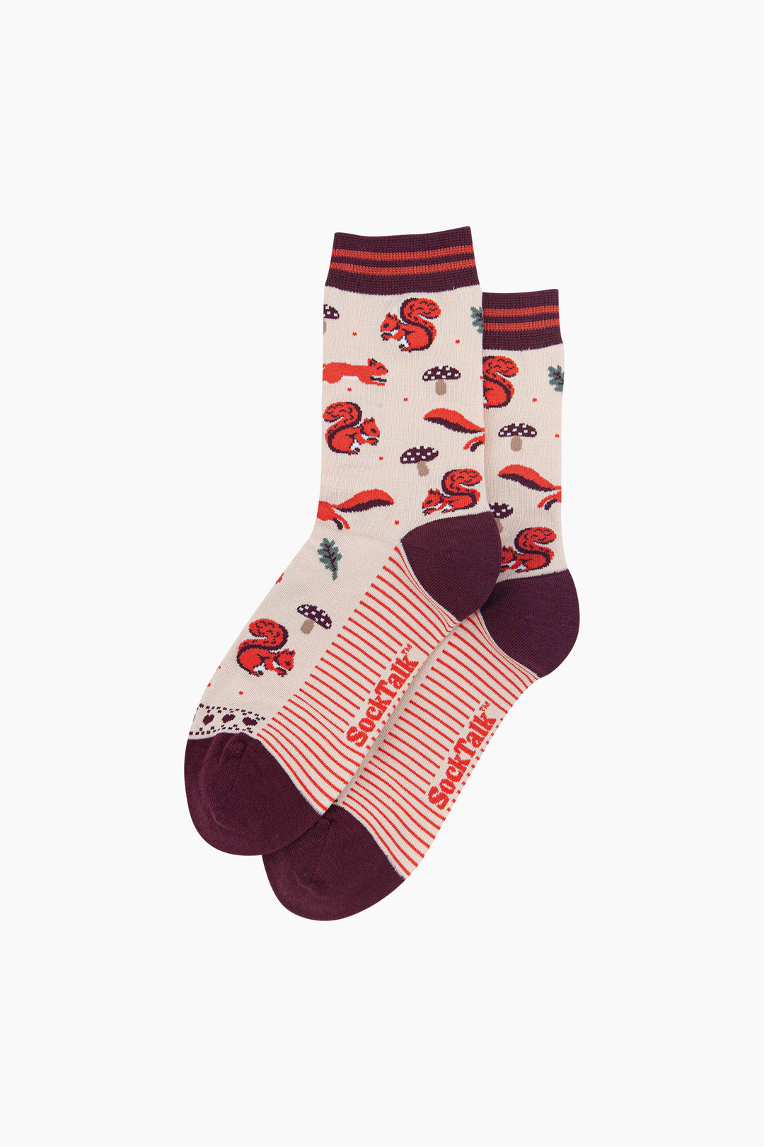 Squirrel-Women's-Bamboo-Socks-in-Cream-Laid-Flat