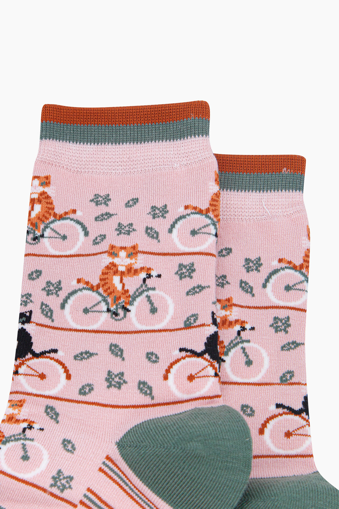 Cycling-Cat-Women's-Bamboo-Socks-in-Soft-Pink-Close-Up