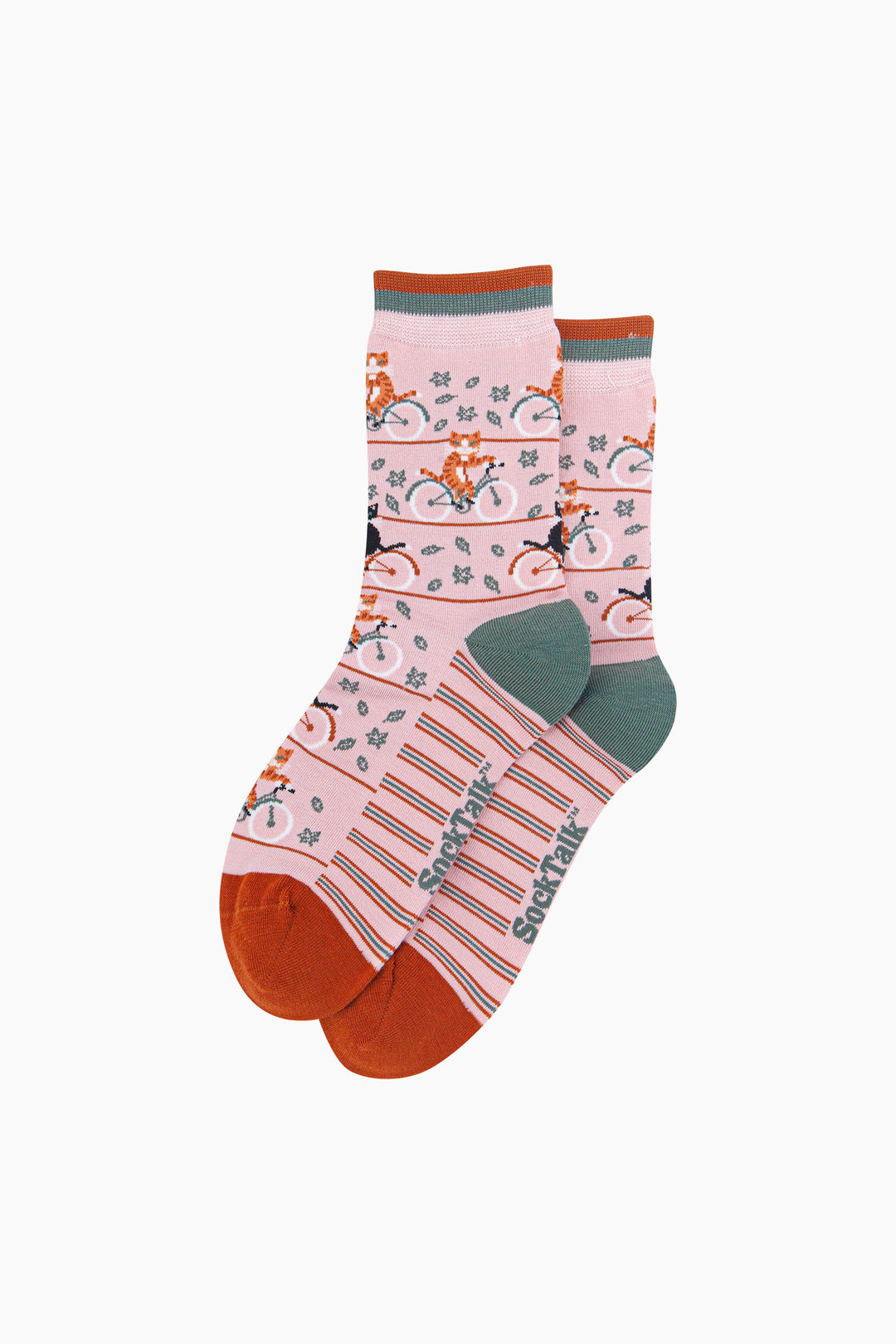Cycling-Cat-Women's-Bamboo-Socks-in-Soft-Pink-Laid-Flat