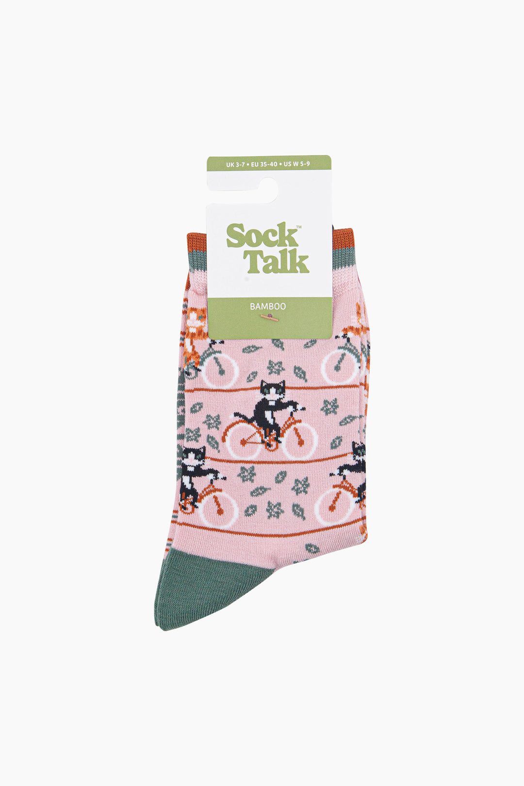 Cycling-Cat-Women's-Bamboo-Socks-in-Soft-Pink-In-Packaging