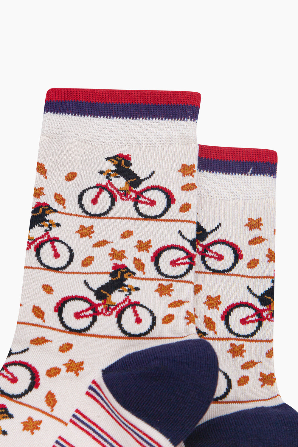 Cycling-Sausage-Dog-Women's-Bamboo-Socks-in-Cream-Close-Up