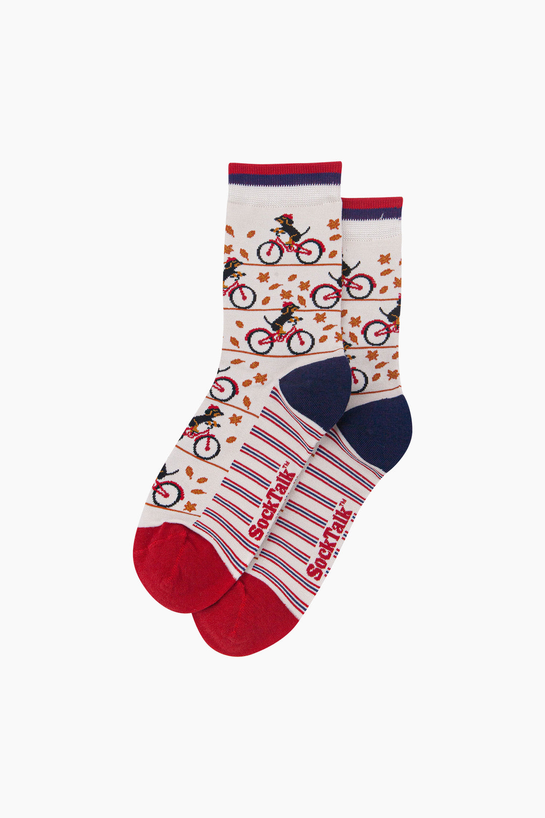Cycling-Sausage-Dog-Women's-Bamboo-Socks-in-Cream-Laid-Flat