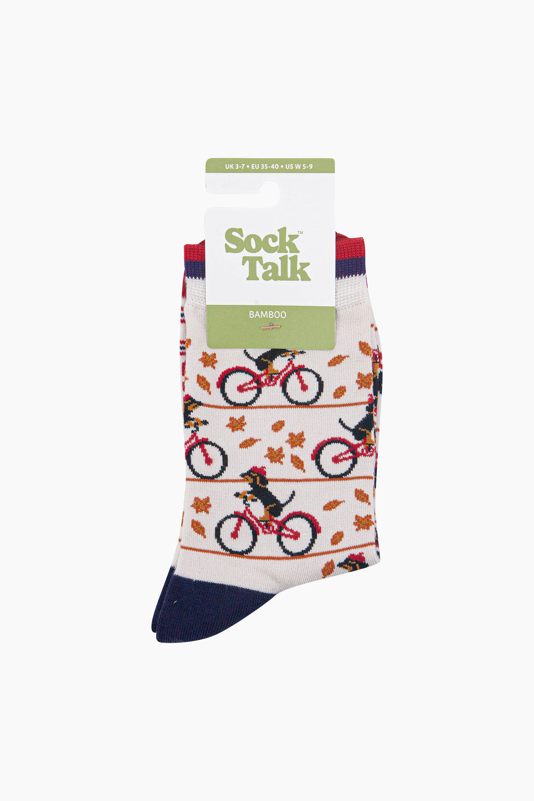 Cycling-Sausage-Dog-Women's-Bamboo-Socks-in-Cream-In-Packaging