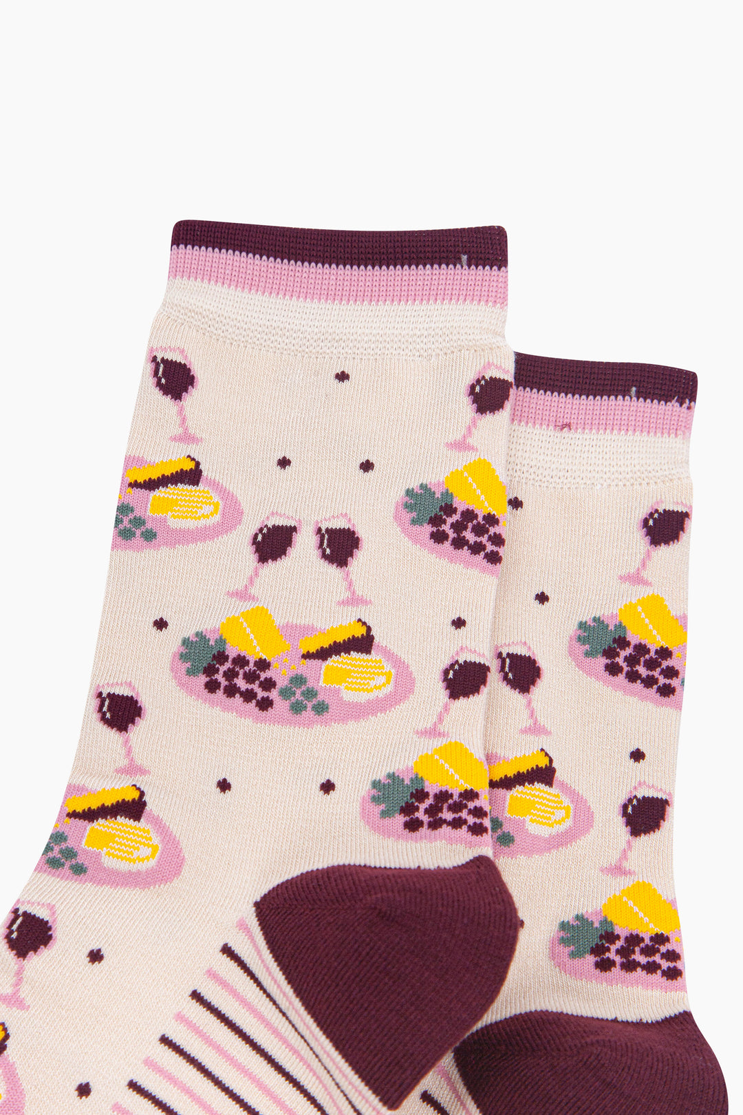 Cheese-&-Wine-Women's-Bamboo-Socks-in-Cream-Close-Up