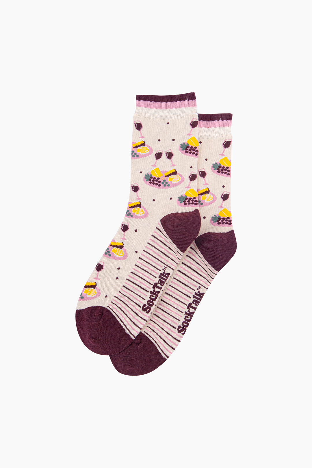 Cheese-&-Wine-Women's-Bamboo-Socks-in-Cream-Laid-Flat