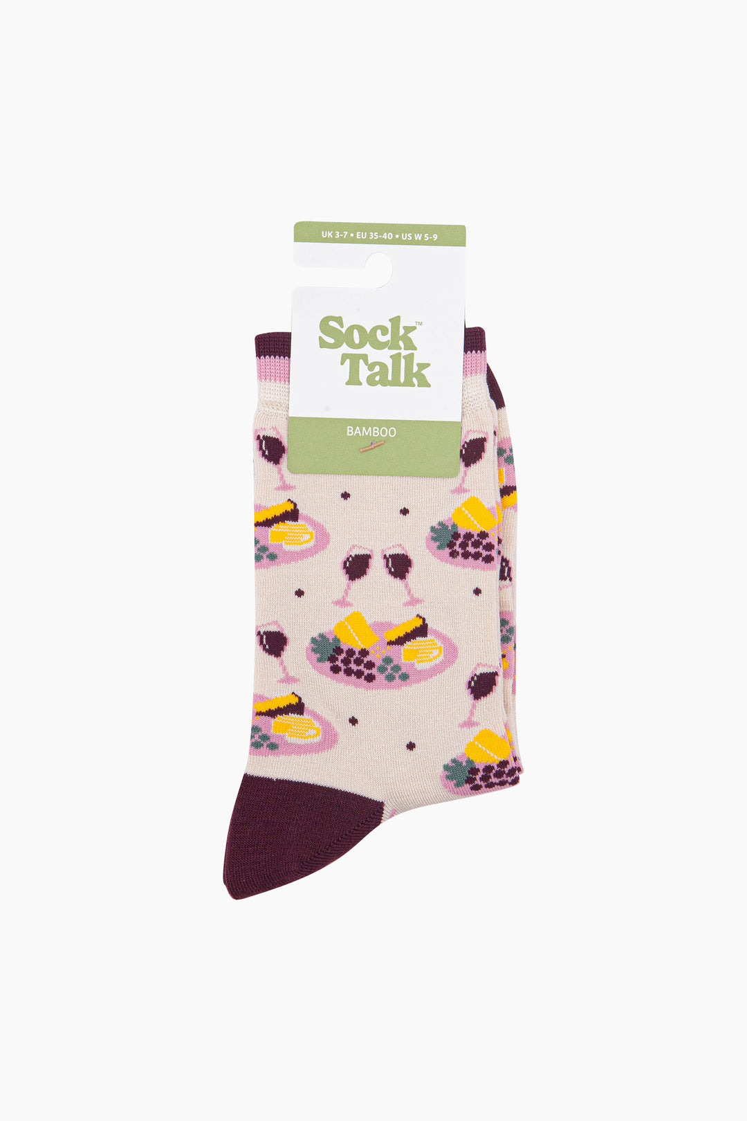 Cheese-&-Wine-Women's-Bamboo-Socks-in-Cream-In-Packaging