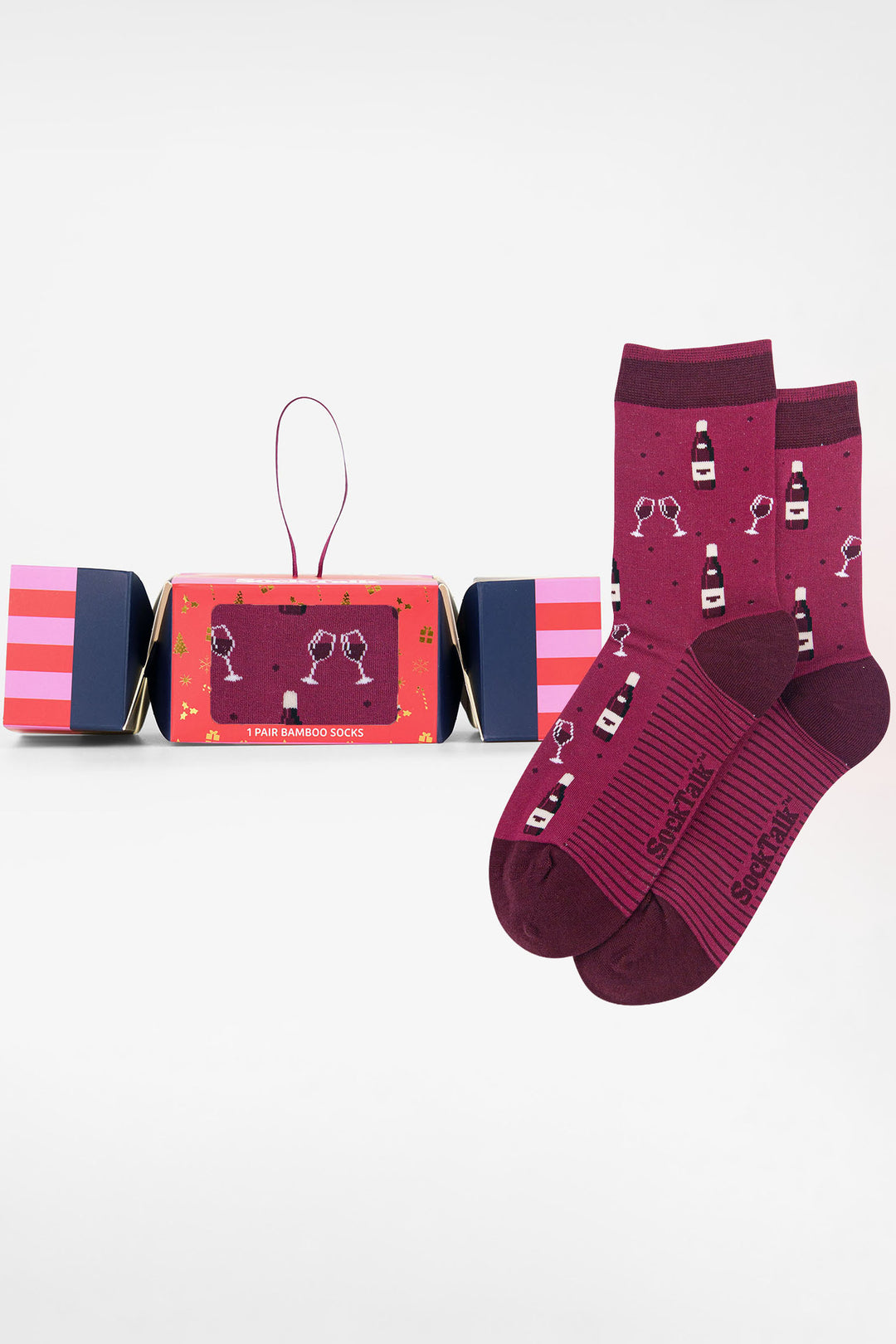 Red-Wine-Bamboo-Crew-Socks-Chirstmas-Cracker-Gift-Box-in-Berry