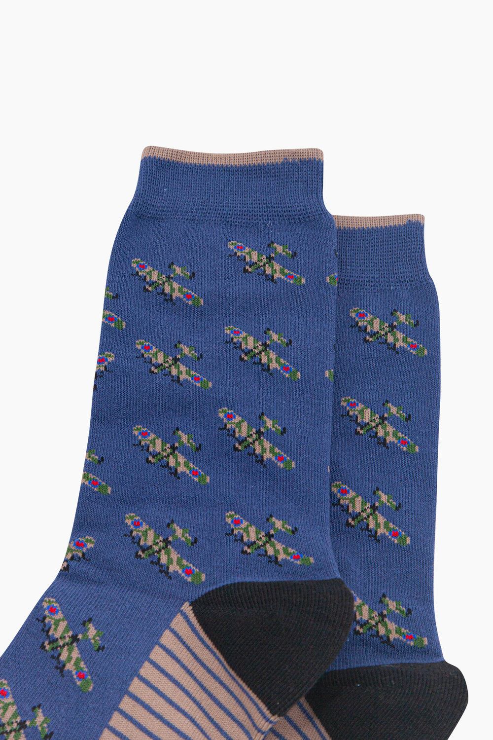 Vintage-Planes-Men's-Bamboo-Socks-in-Denim-Blue-Close-Up