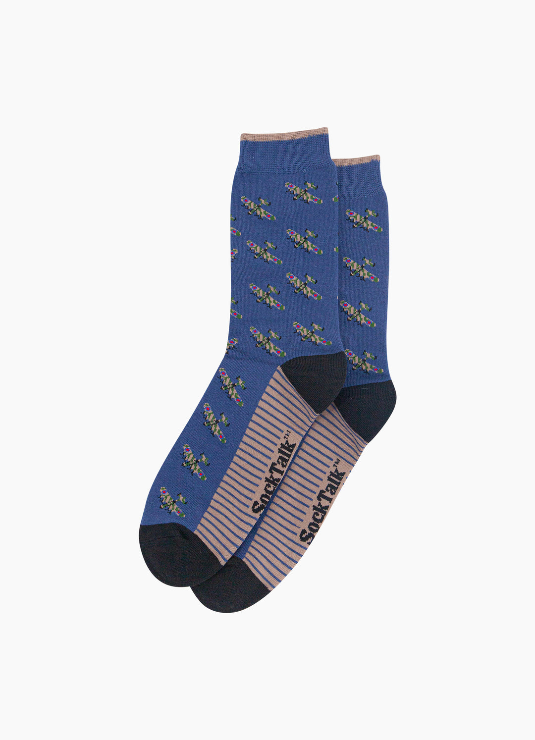Vintage-Planes-Men's-Bamboo-Socks-in-Denim-Blue-Laid-Flat