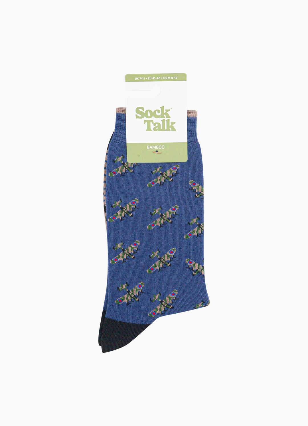 Vintage-Planes-Men's-Bamboo-Socks-in-Denim-Blue-In-Packaging