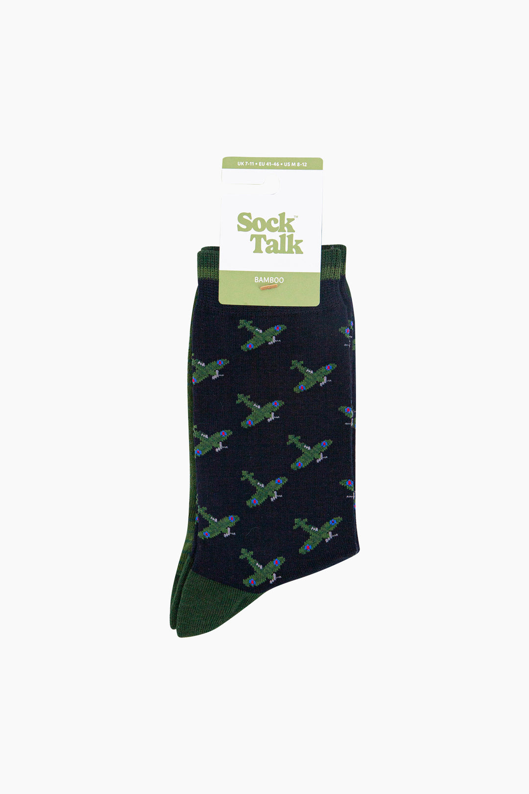 Vintage-Airplanes-Bamboo-Socks-in-Navy-Blue-Closeup