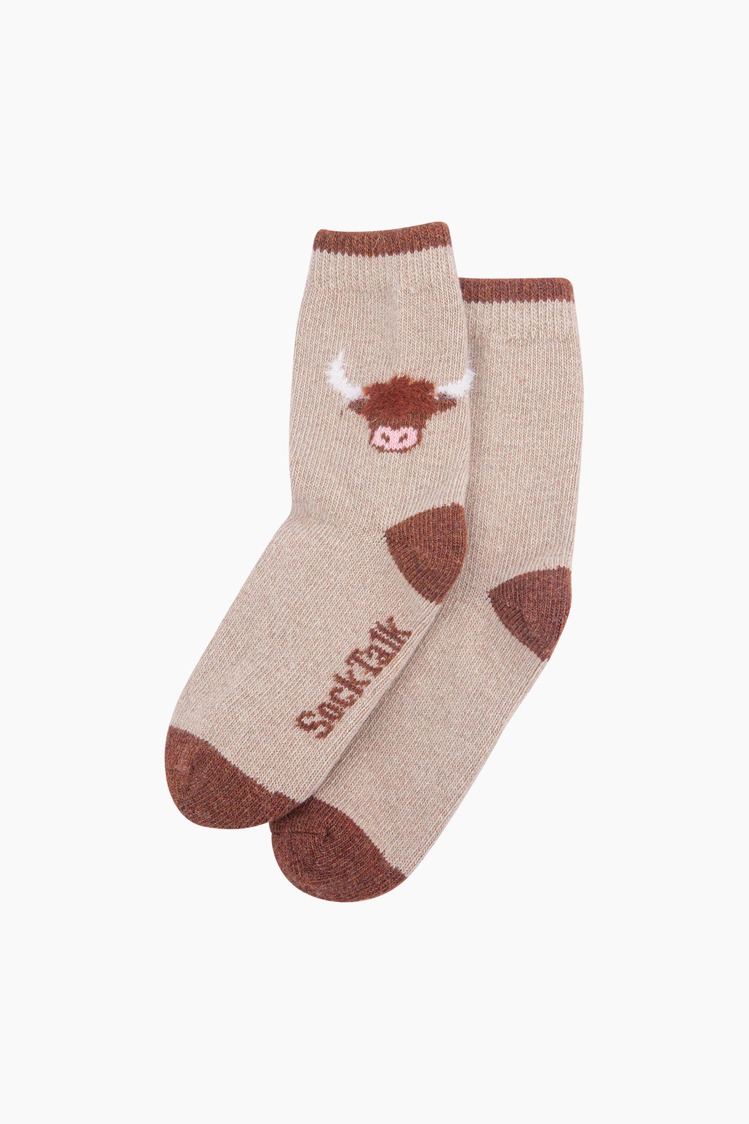 Highland-Cow-Wool-Fluffy-Element-Socks-in-Oatmeal-Laid-Flat