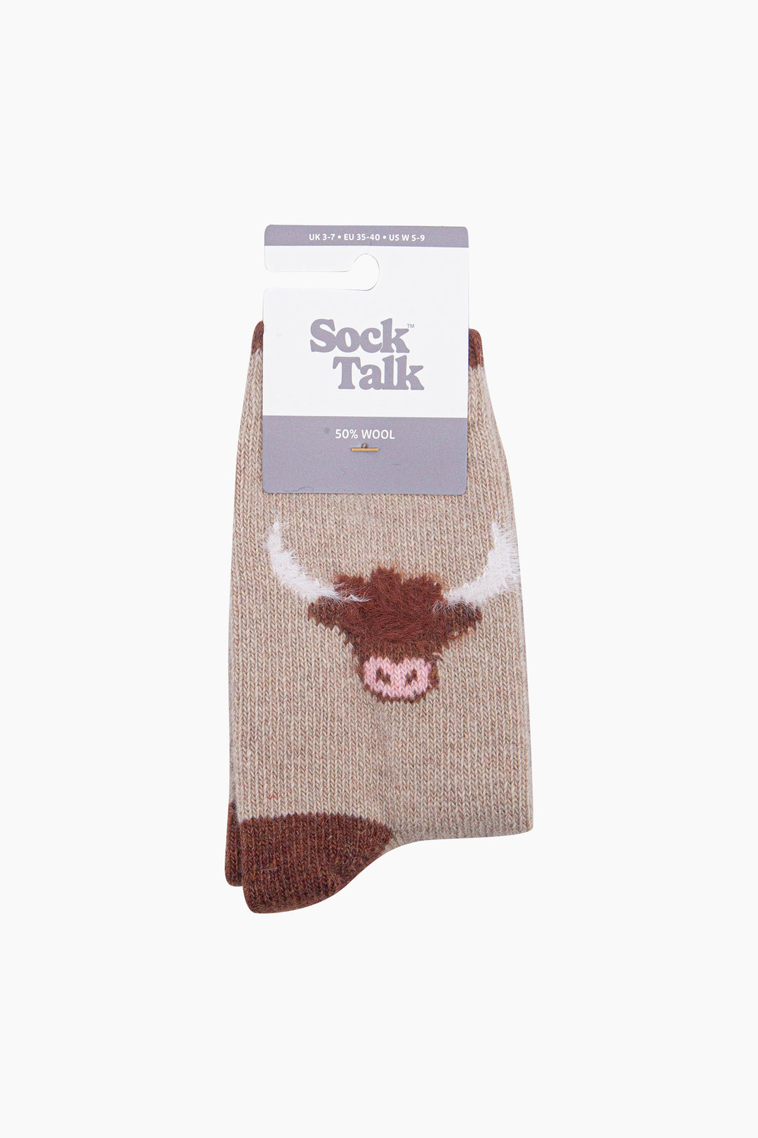 Highland-Cow-Wool-Fluffy-Element-Socks-in-Oatmeal-In-Packaging