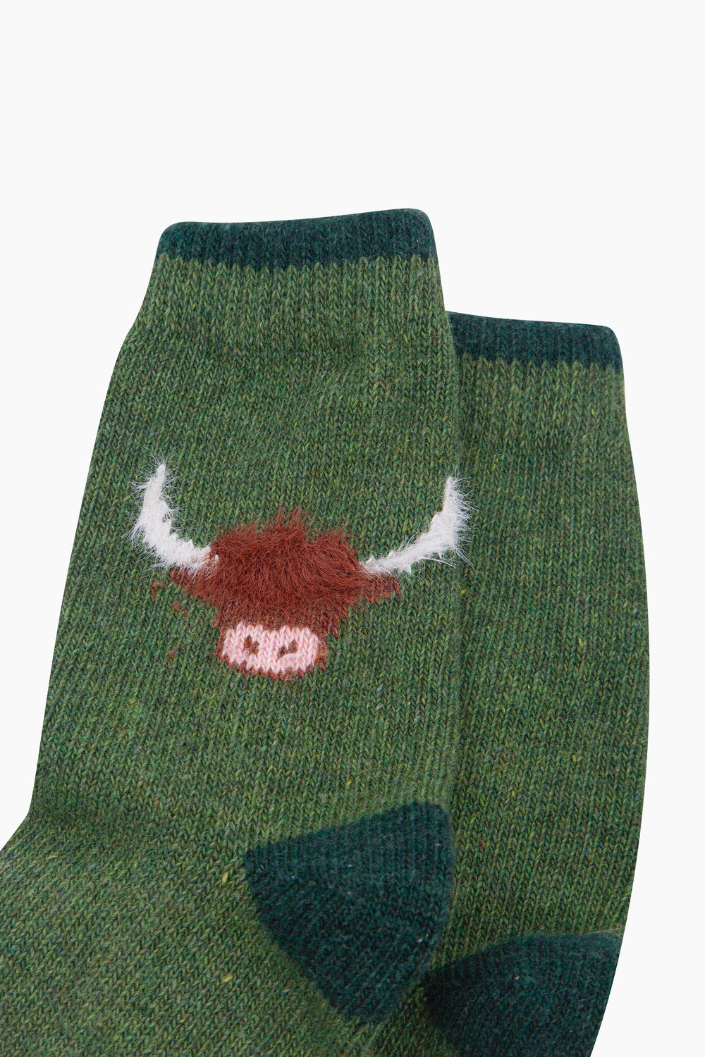 Highland-Cow-Wool-Fluffy-Element-Socks-in-Green-Close-Up