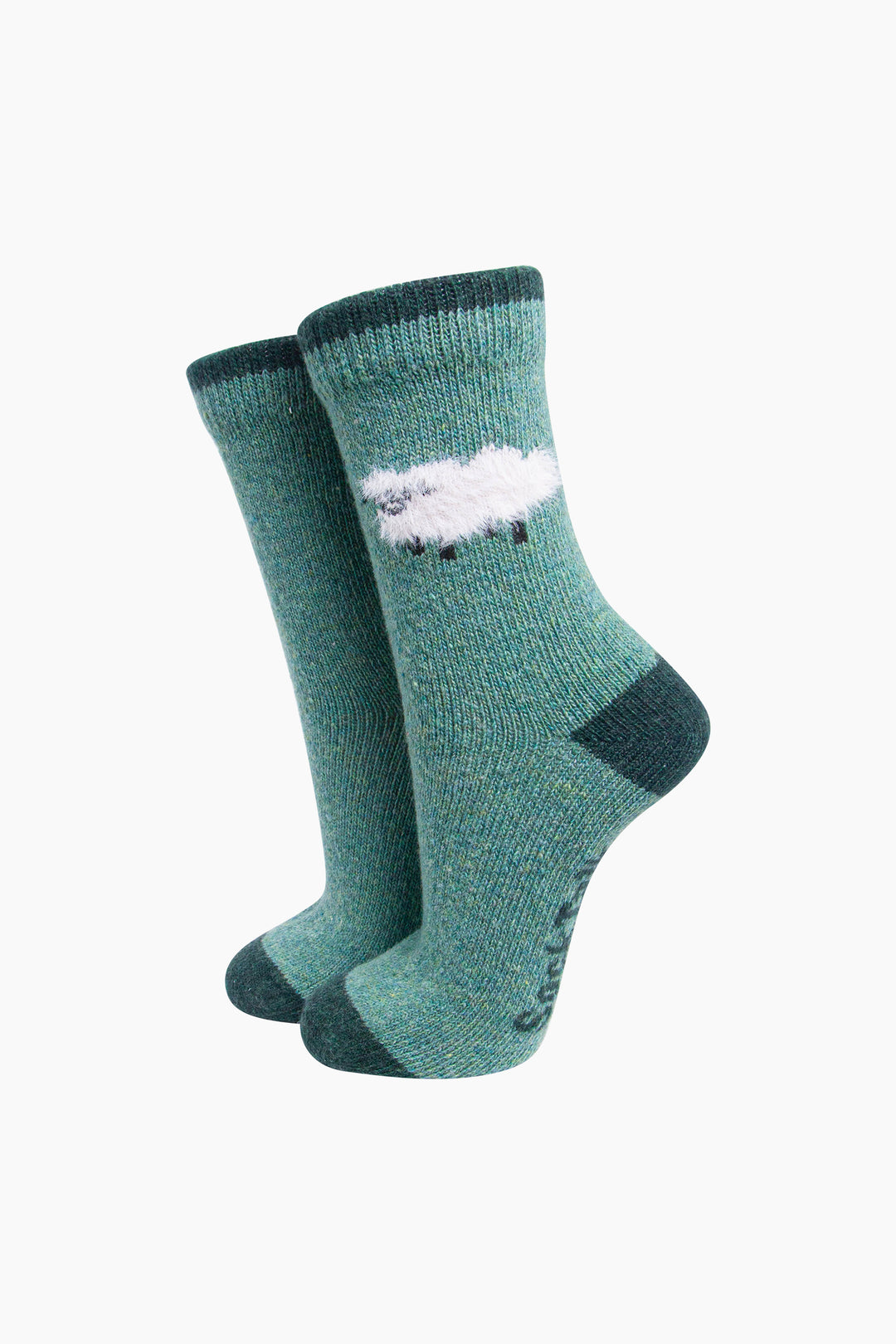 Sheep-Wool-Fluffy-Element-Socks-in-Green-On-Mannequin