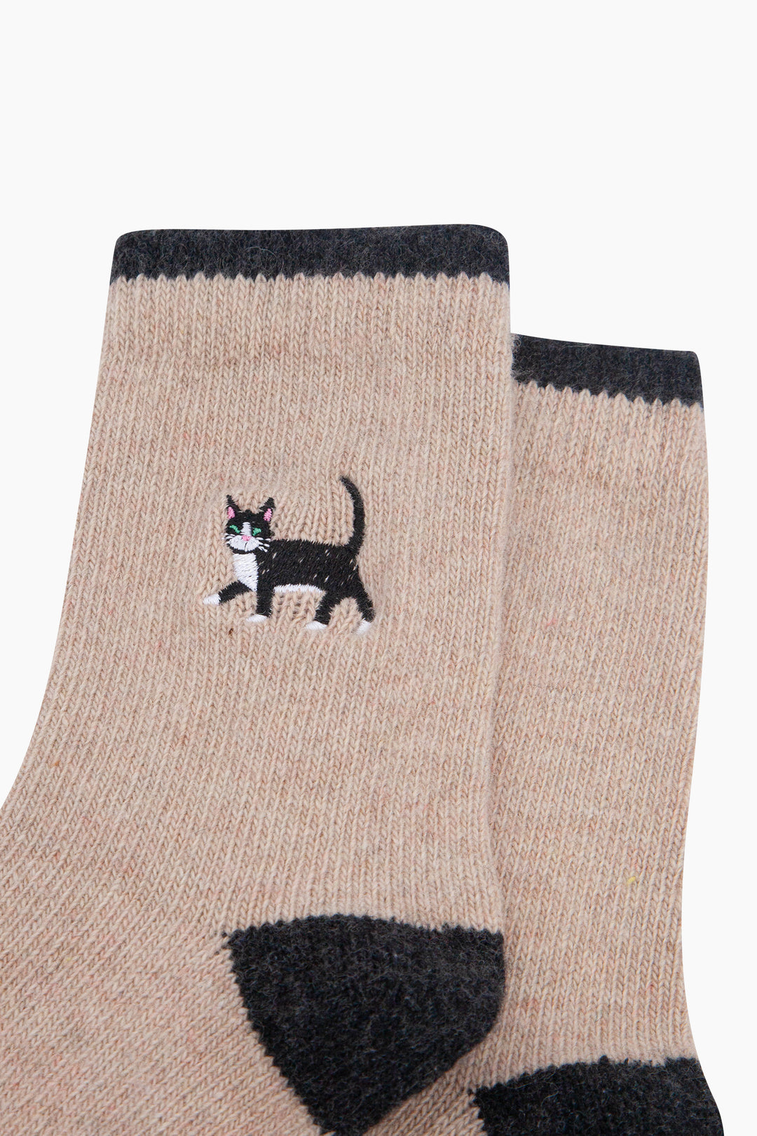 Black-Cat-Embroidered-Wool-Socks-in-Brown-Close-Up