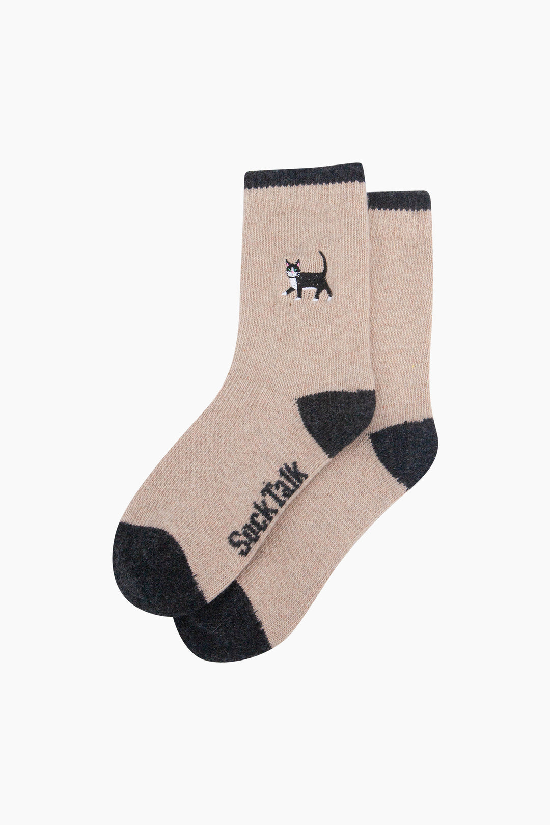 Black-Cat-Embroidered-Wool-Socks-in-Oatmeal-Laid-Flat