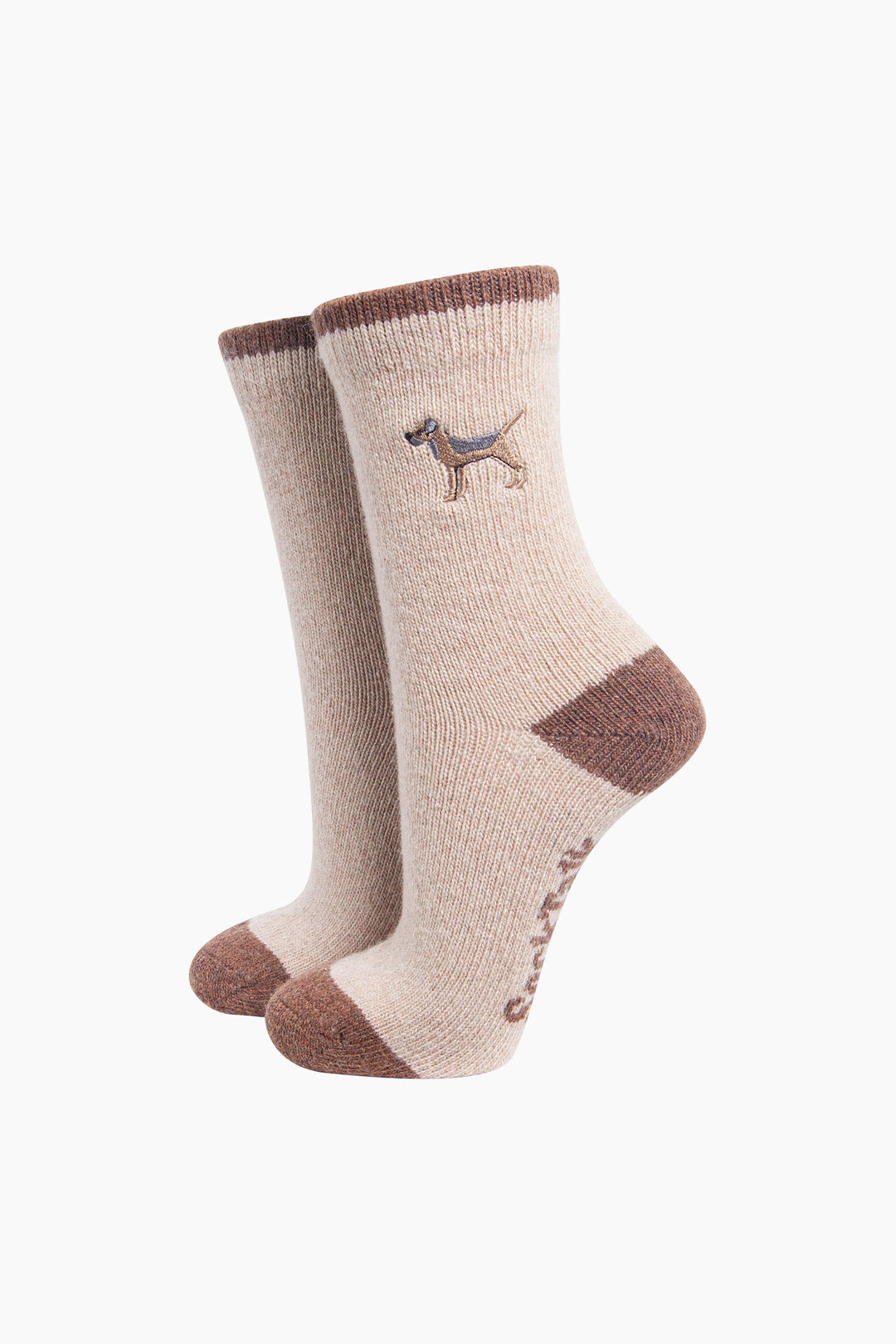 Border-Terrier-Embroidered-Wool-Socks-in-Oatmeal-On-Mannequin