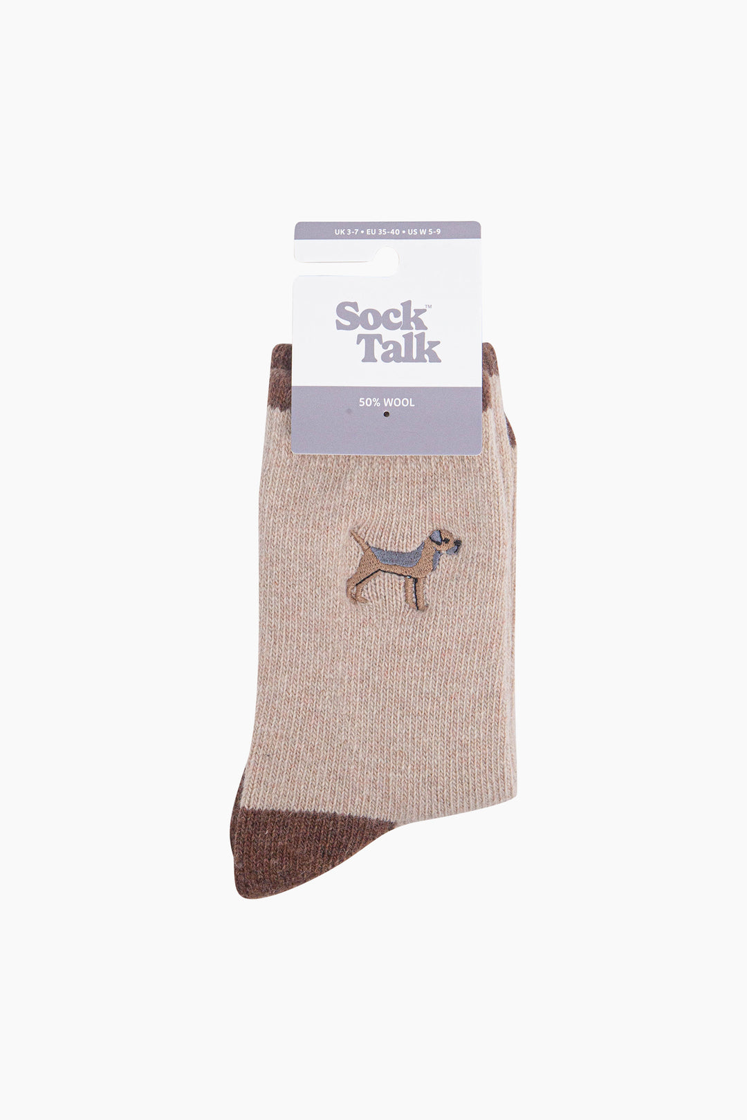Border-Terrier-Embroidered-Wool-Socks-in-Oatmeal-In-Packaging