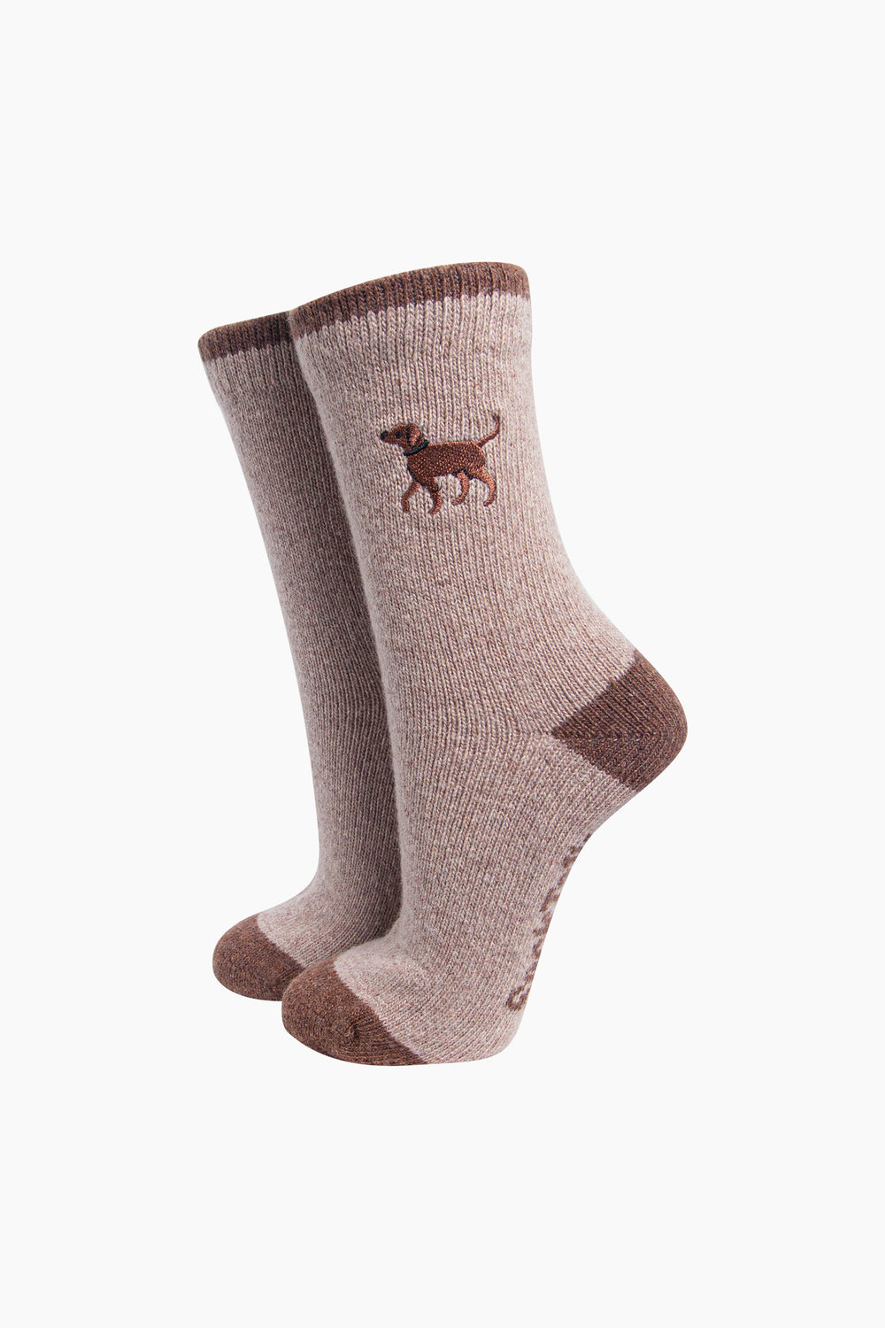 Chocolate-Labrador-Embroidered-Wool-Socks-in-Beige-On-Mannequin