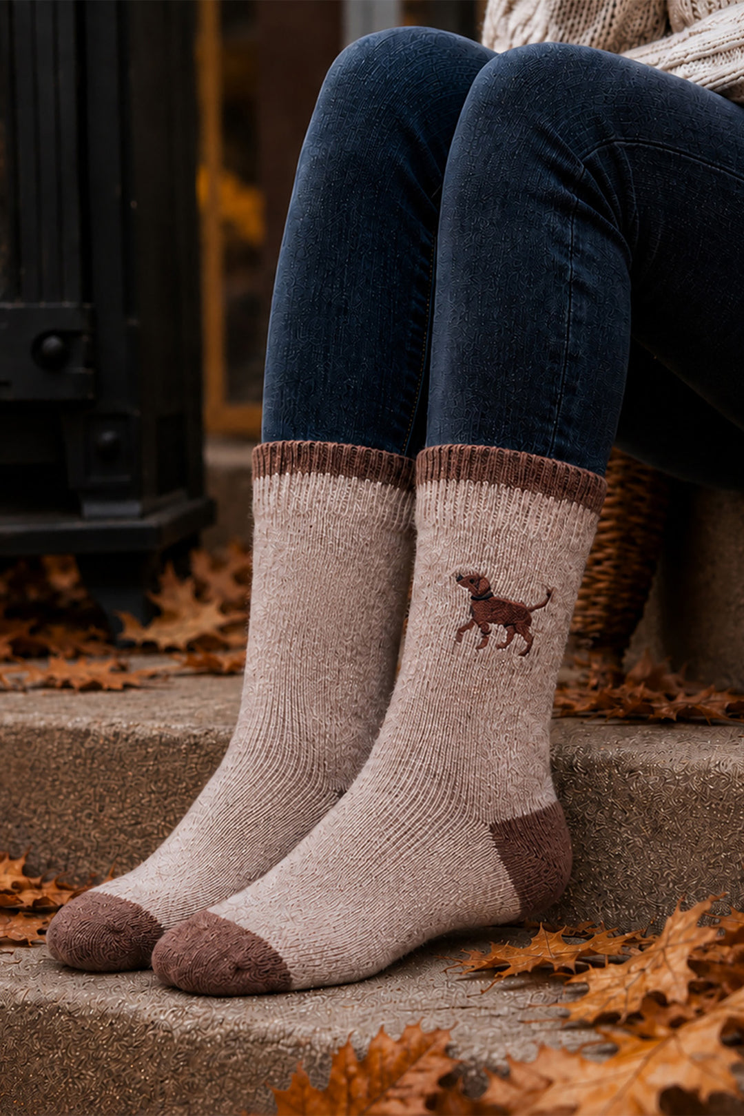 Chocolate-Labrador-Embroidered-Wool-Socks-in-Beige