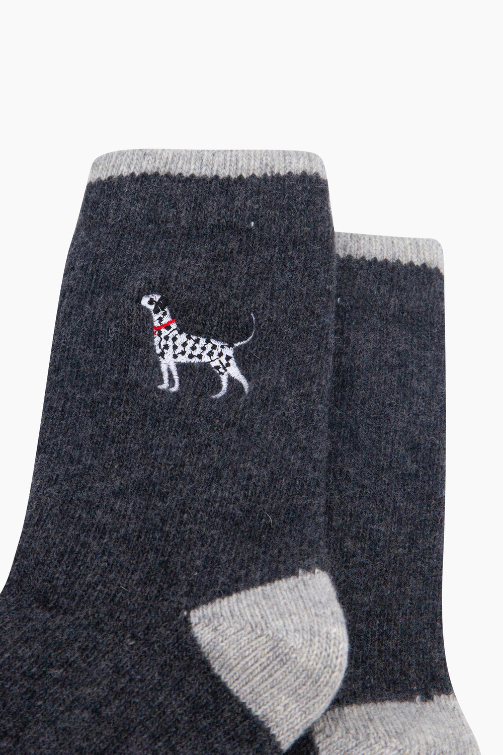 Dalmatian-Embroidered-Wool-Socks-in-Dark-Grey-Marl-Close-Up