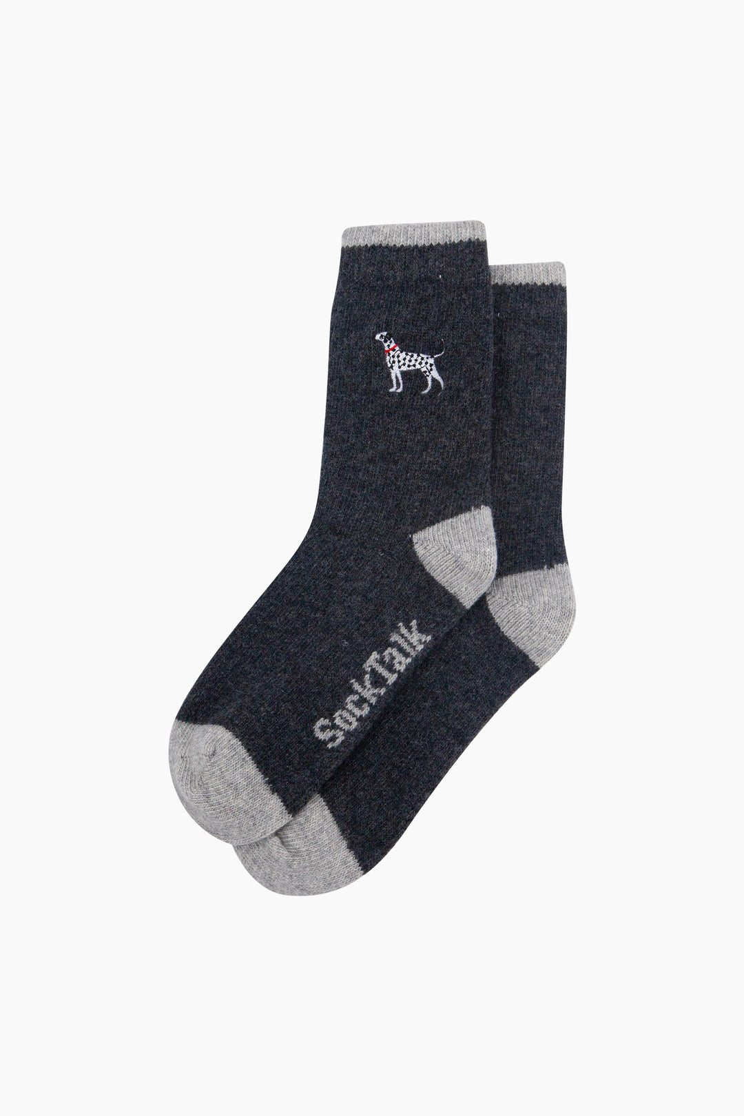 Dalmatian-Embroidered-Wool-Socks-in-Dark-Grey-Marl-Laid-Flat