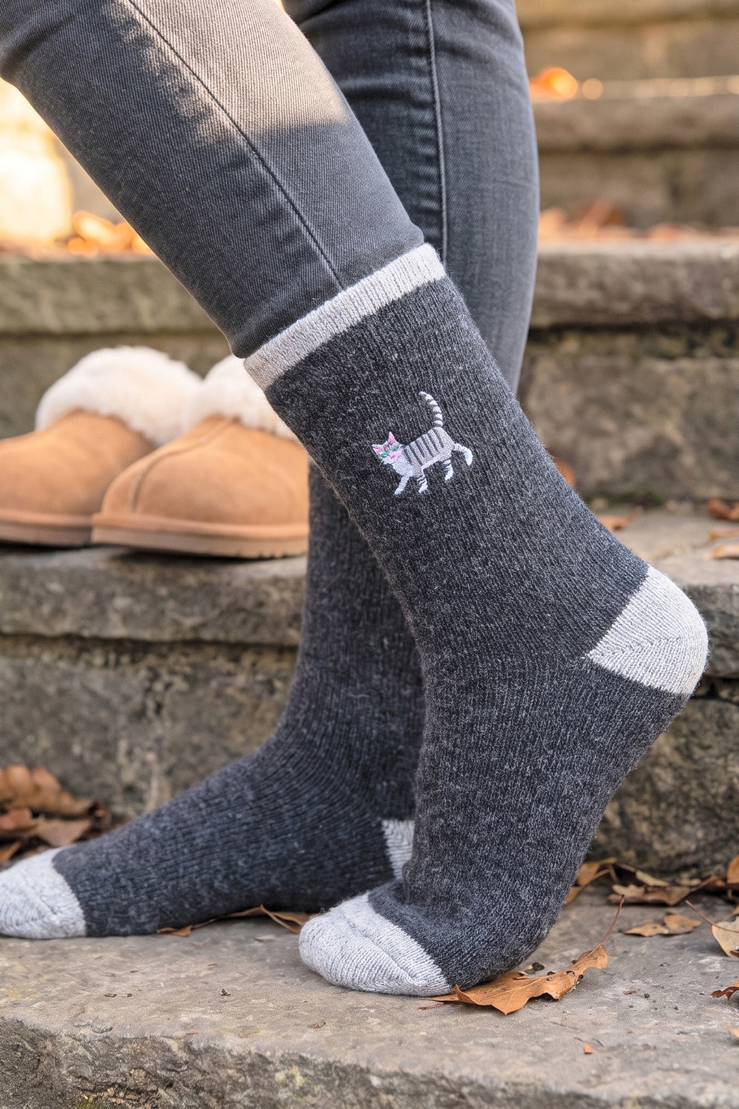 Grey-Cat-Embroidered-Wool-Socks-in-Charcoal