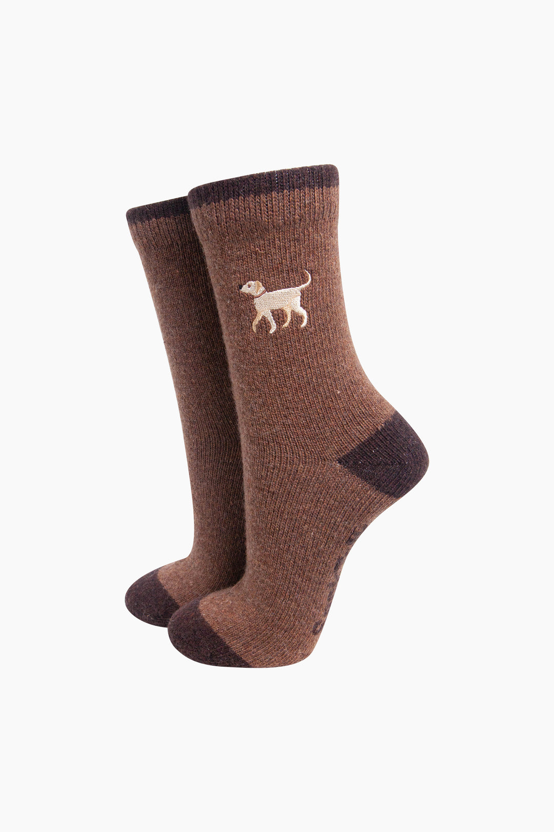 Golden-Labrador-Embroidered-Wool-Socks-in-Brown-On-Mannequin