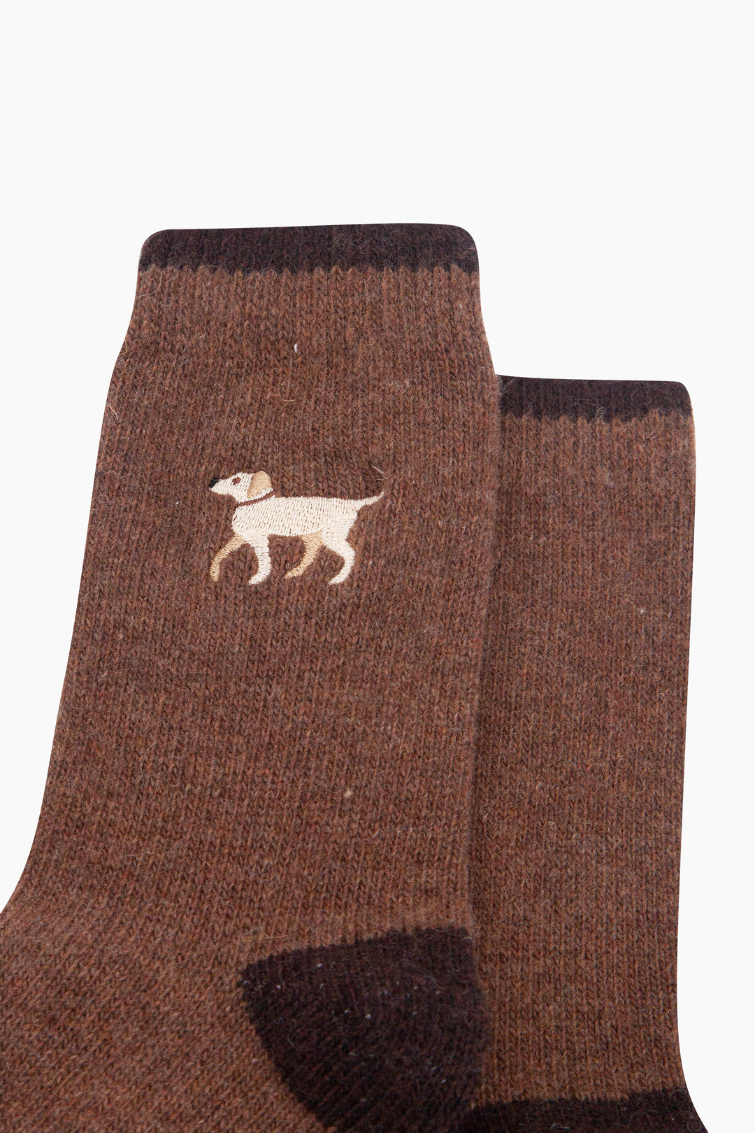 Golden-Labrador-Embroidered-Wool-Socks-in-Brown-Laid-Flat