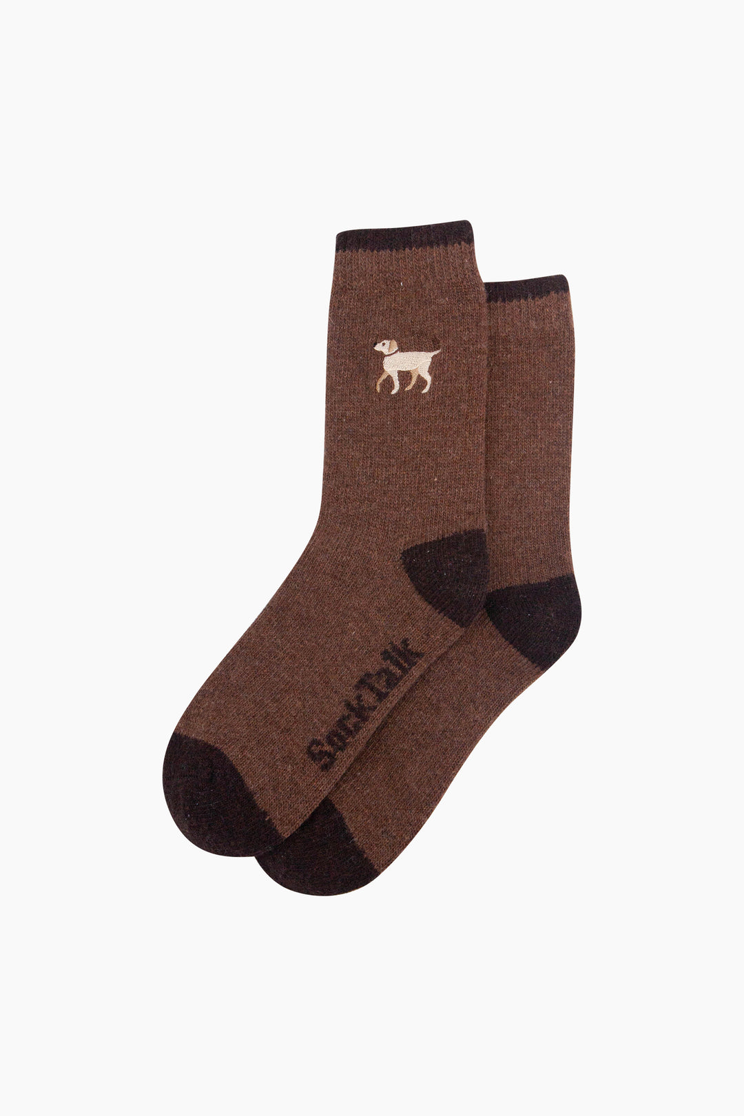 Golden-Labrador-Embroidered-Wool-Socks-in-Brown-Laid-Flat