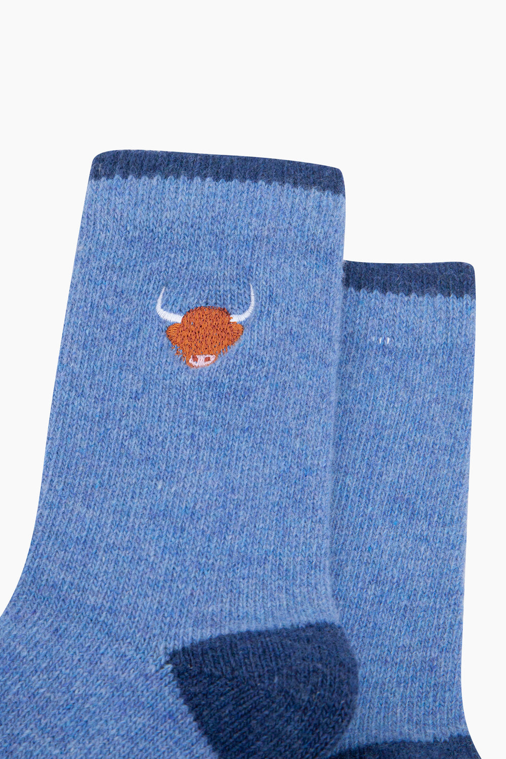 Highland-Cow-Embroidered-Wool-Socks-in-Denim-Blue-Close-Up