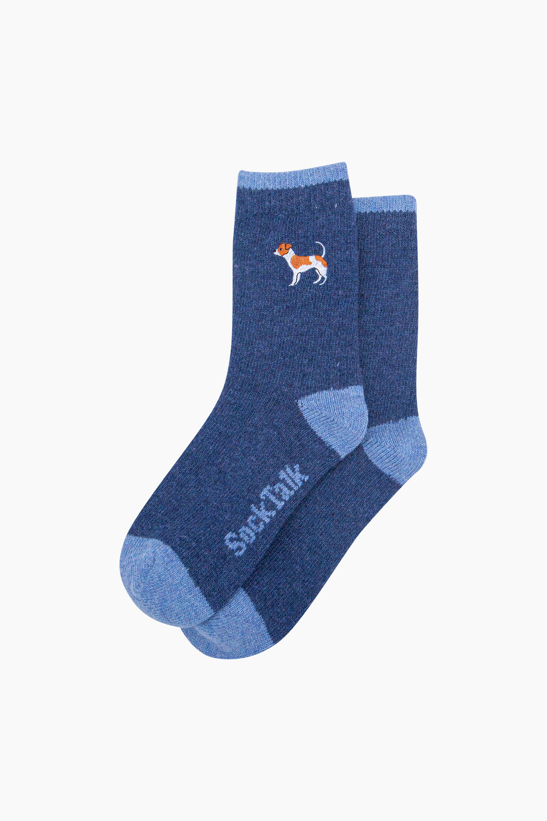 Jack-Russell-Embroidered-Wool-Socks-in-Blue-Laid-Flat