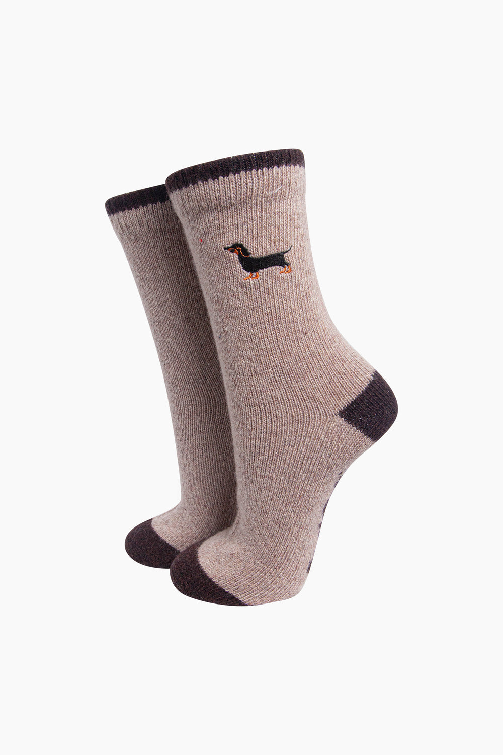 Sausage-Dog-Embroidered-Wool-Socks-in-Beige-On-Mannequin