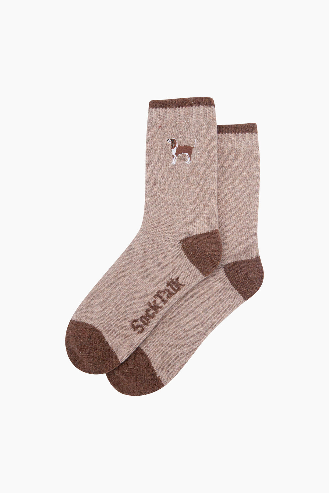 Spaniel-Embroidered-Wool-Socks-in-Beige-Laid-Flat