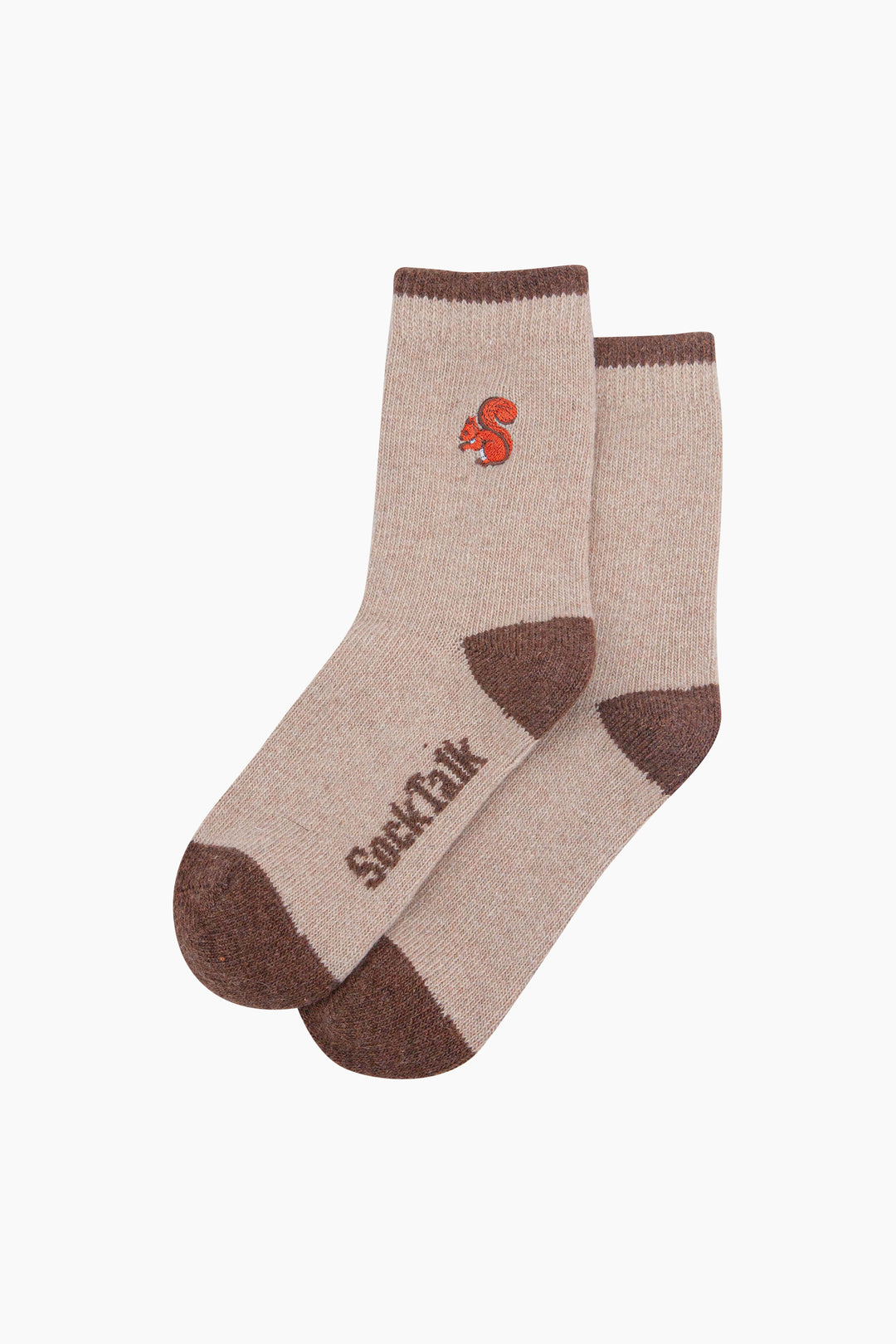 Squirrel-Embroidered-Wool-Socks-in-Oatmeal-Laid-Flat